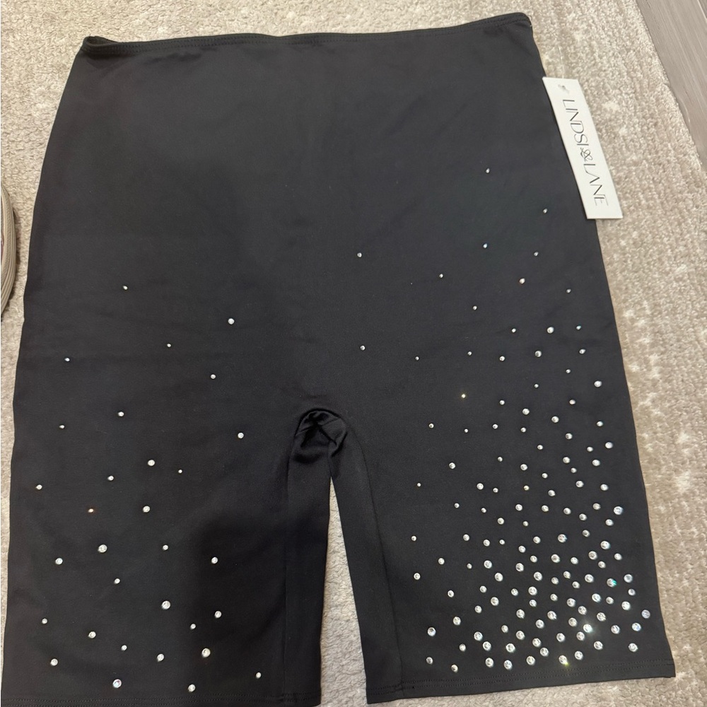 Black Biker Shorts with Rhinestone Accents